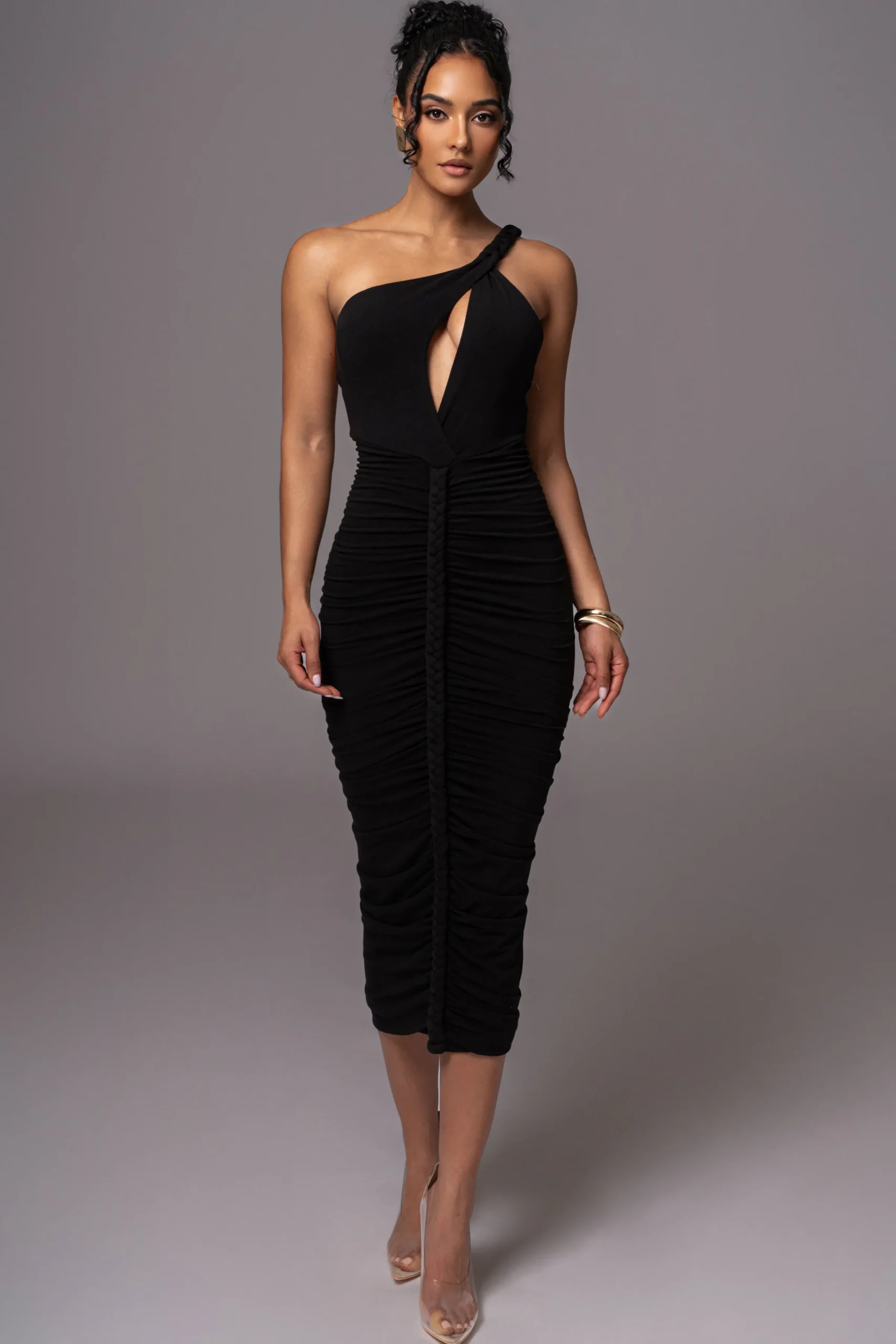 JLUXLABEL Black Jess Ruched Midi Dress