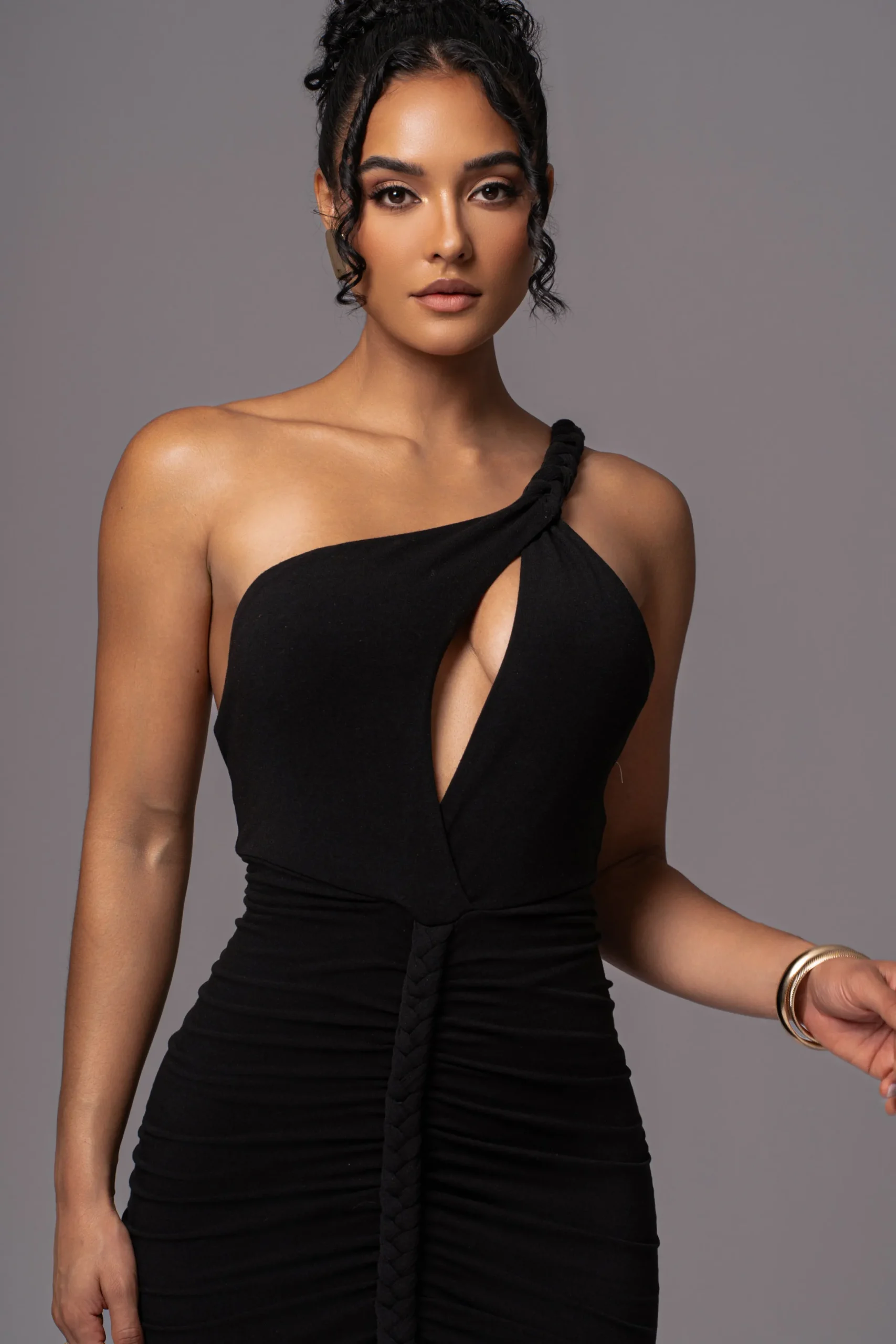 JLUXLABEL Black Jess Ruched Midi Dress