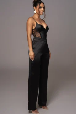 JLUXLABEL Black Joana Cutout Satin Trousers