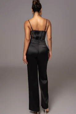 JLUXLABEL Black Joana Cutout Satin Trousers