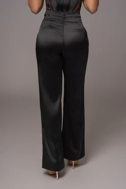 JLUXLABEL Black Joana Cutout Satin Trousers