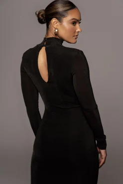 JLUXLABEL Black Kara Mock Neck Dress