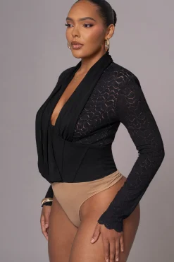 JLUXLABEL Black Lace Corset Bodysuit