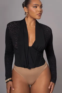 JLUXLABEL Black Lace Corset Bodysuit