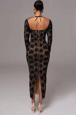 JLUXLABEL Black Lace Sweetheart Maxi Dress