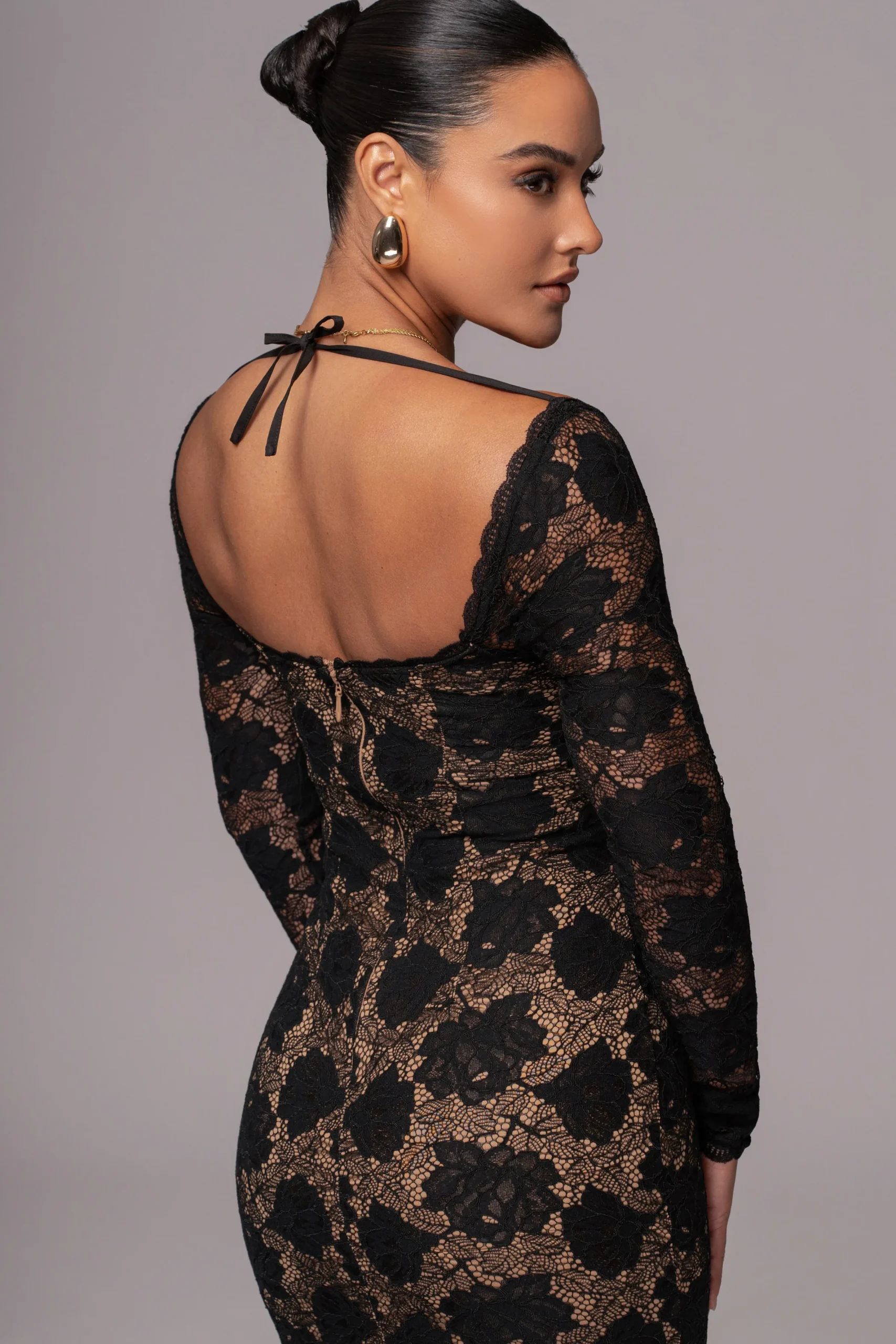 JLUXLABEL Black Lace Sweetheart Maxi Dress