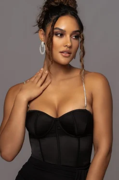 JLUXLABEL Black Leo Matte Satin Bustier