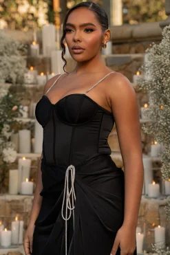 JLUXLABEL Black Leo Matte Satin Bustier
