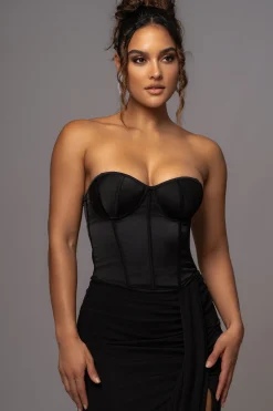 JLUXLABEL Black Leo Matte Satin Bustier