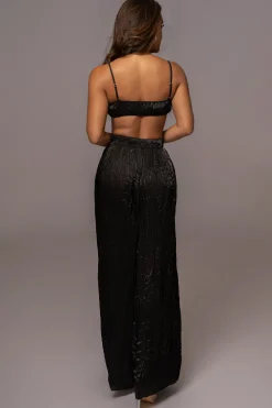 JLUXLABEL Black Lets Get Away Satin Pant Set