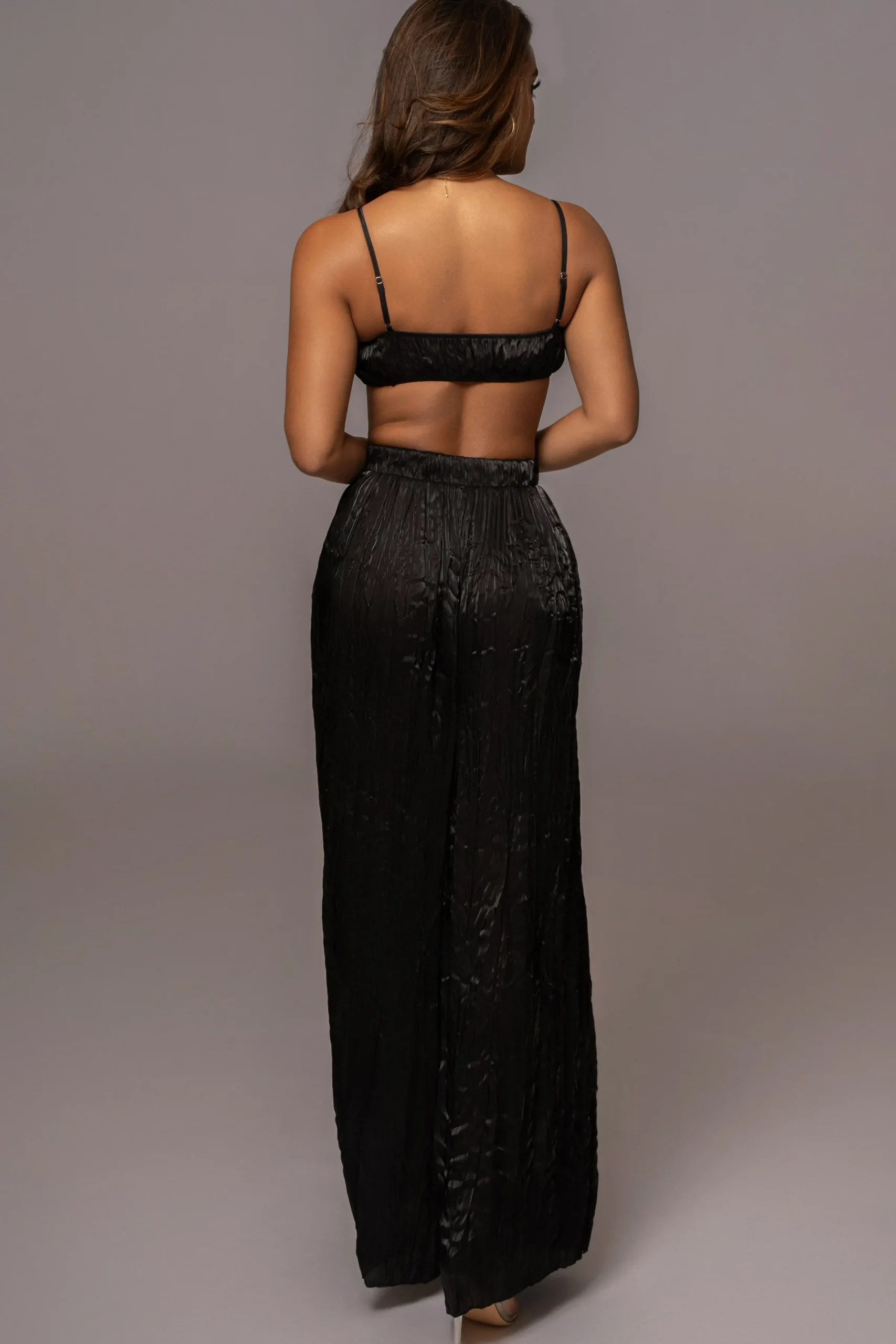 JLUXLABEL Black Lets Get Away Satin Pant Set
