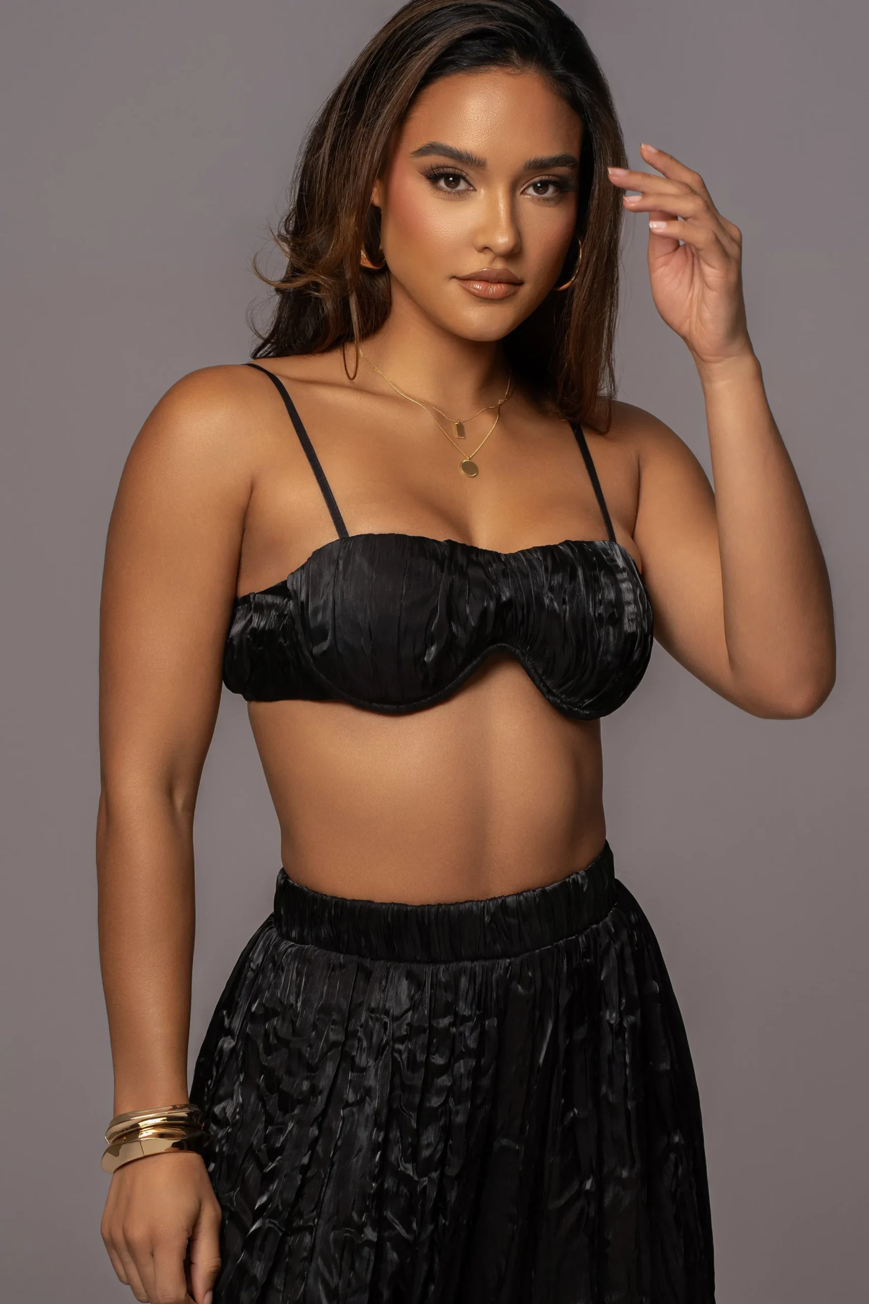 JLUXLABEL Black Lets Get Away Satin Pant Set