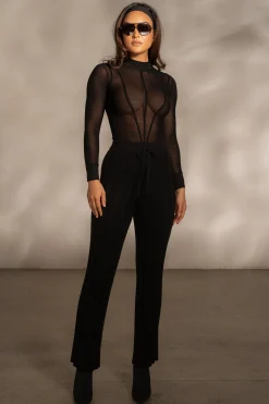 JLUXLABEL Black Lori Sheer Knit Bodysuit