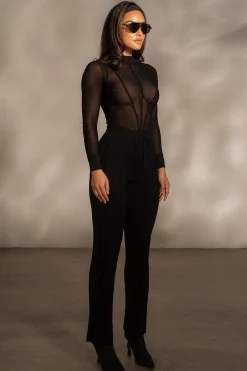 JLUXLABEL Black Lori Sheer Knit Bodysuit