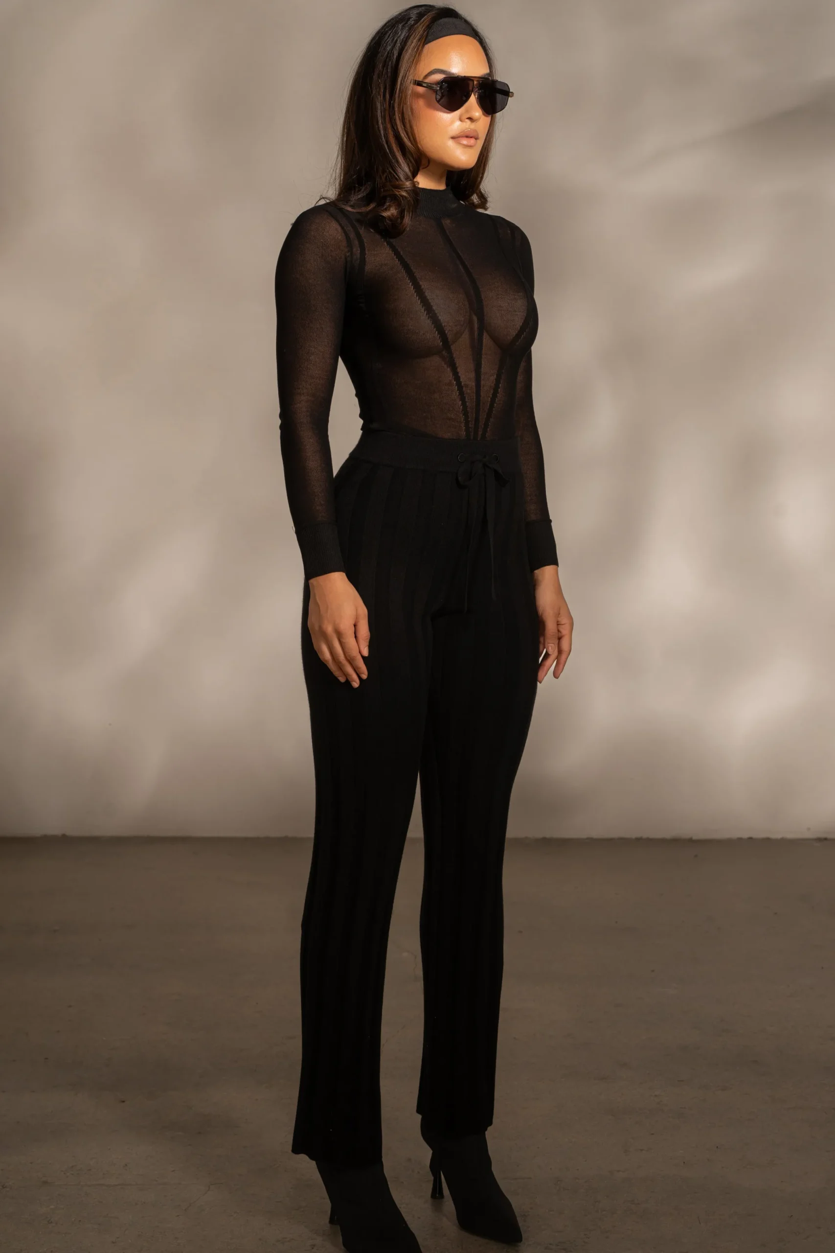 JLUXLABEL Black Lori Sheer Knit Bodysuit
