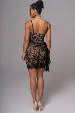 JLUXLABEL Black Marilyn Lace Mini Dress