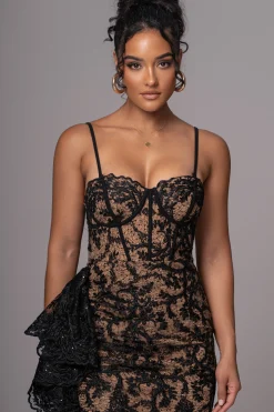 JLUXLABEL Black Marilyn Lace Mini Dress