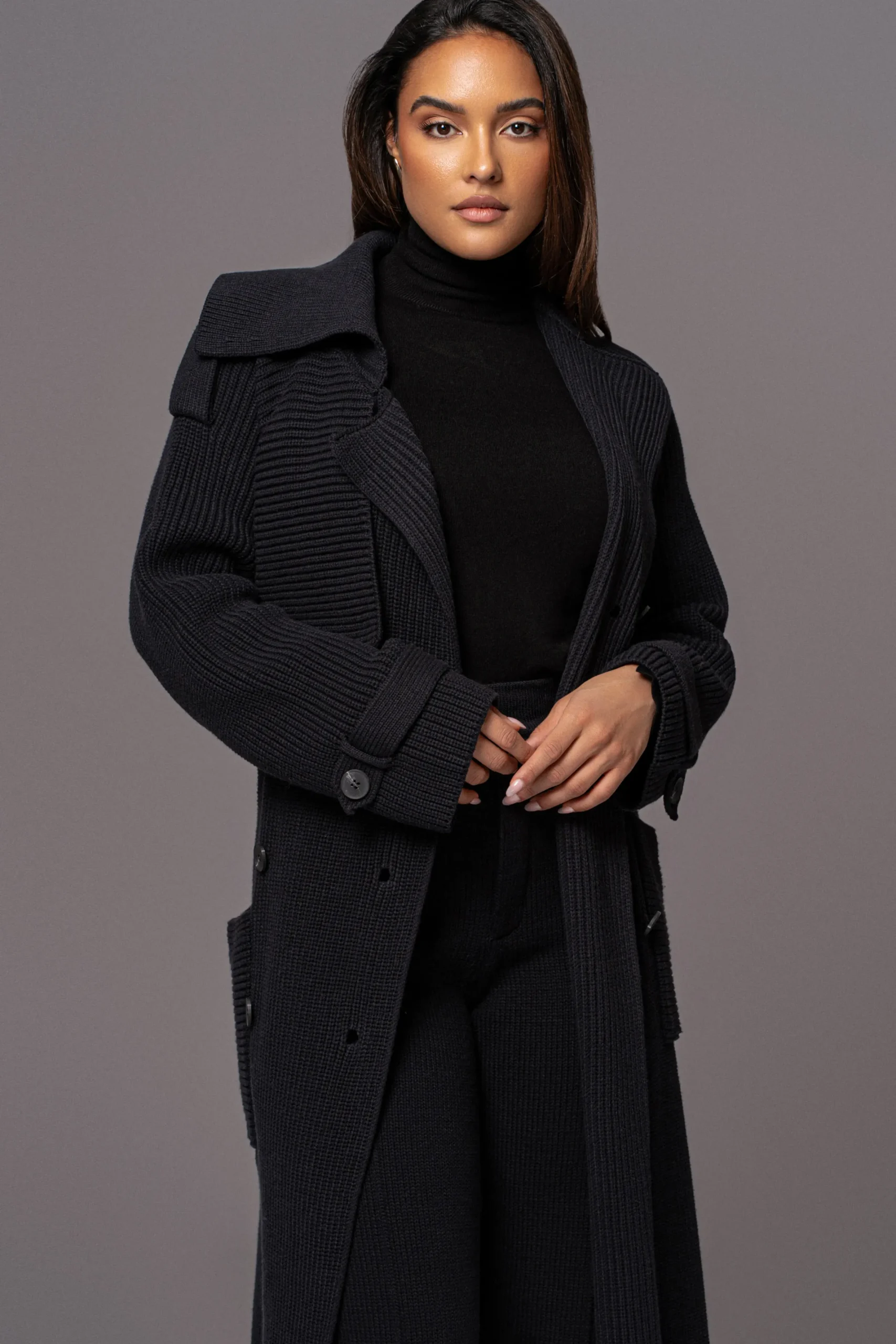 JLUXLABEL Black Maxinne Knit Coat