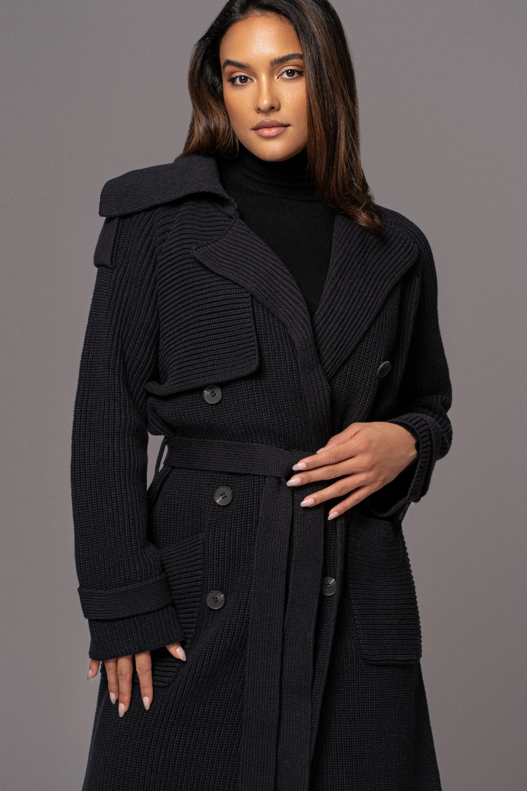 JLUXLABEL Black Maxinne Knit Coat
