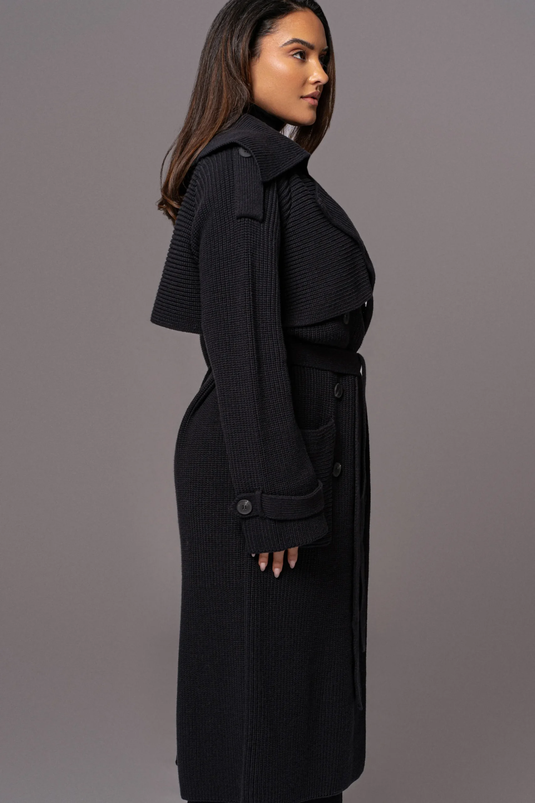 JLUXLABEL Black Maxinne Knit Coat