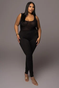 JLUXLABEL Black Mesh Essentials Tank Bodysuit Undergarment