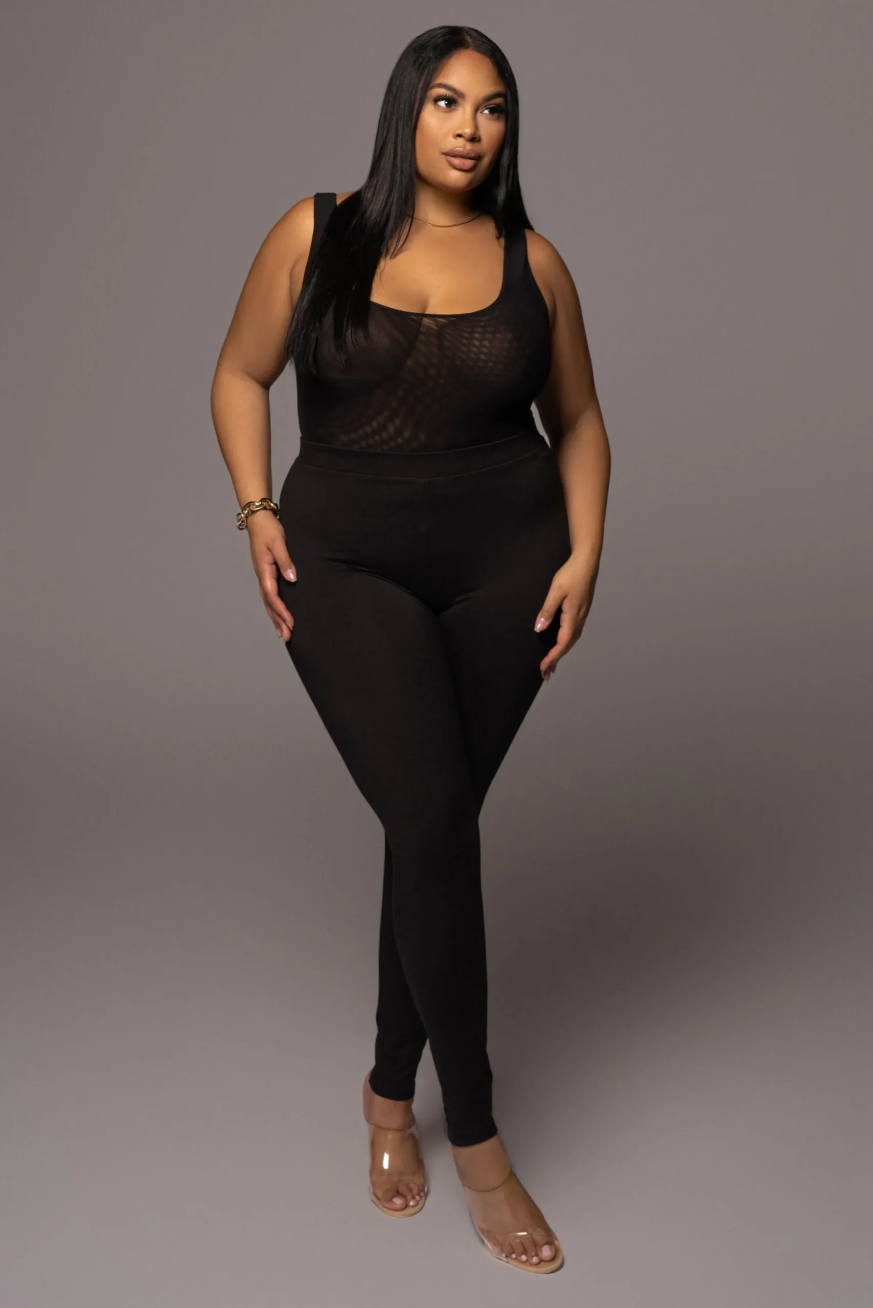 JLUXLABEL Black Mesh Essentials Tank Bodysuit Undergarment