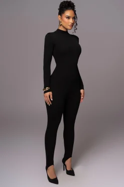 JLUXLABEL Black Minna Mock Neck Jumpsuit