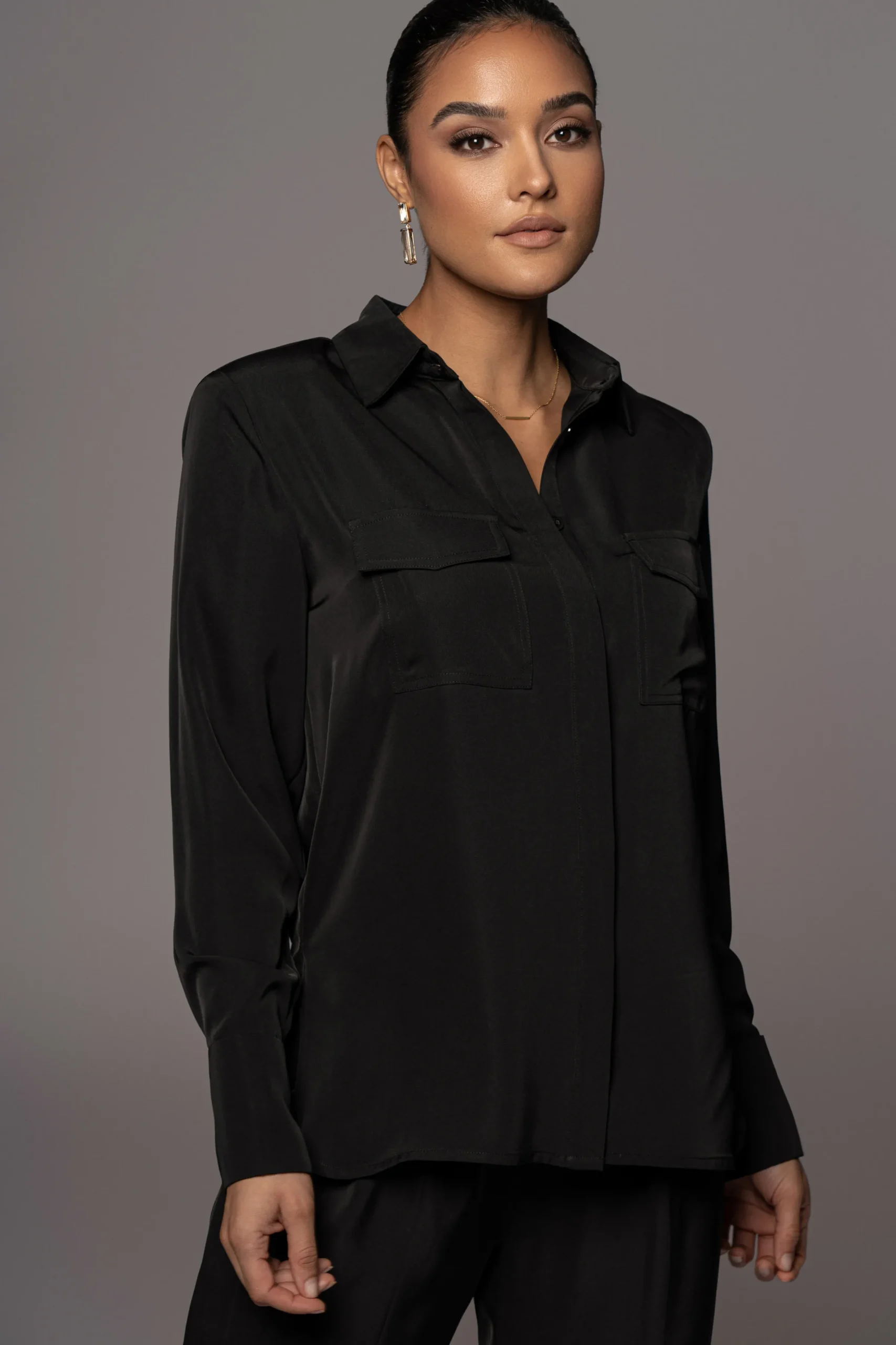 JLUXLABEL Black Misty Button Up