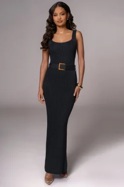 JLUXLABEL Black Moonrise Ribbed Maxi Dress