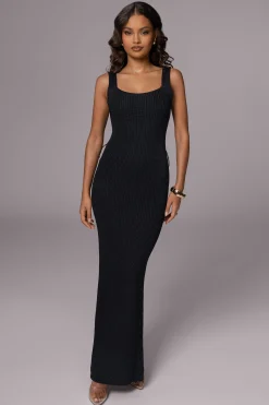 JLUXLABEL Black Moonrise Ribbed Maxi Dress
