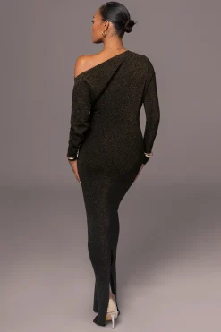 JLUXLABEL Black Night Shimmers Asymmetrical Maxi Dress