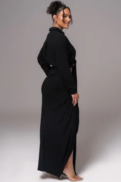 JLUXLABEL Black Noelia Linen Slit Skirt