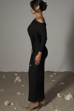JLUXLABEL Black Odelia Crinkled Maxi Dress