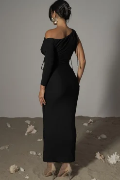 JLUXLABEL Black Odelia Crinkled Maxi Dress