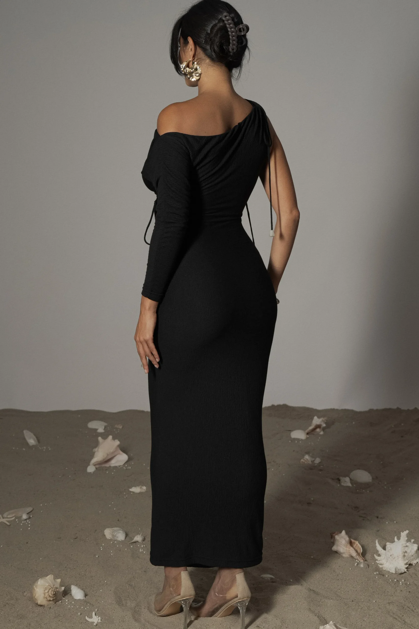 JLUXLABEL Black Odelia Crinkled Maxi Dress