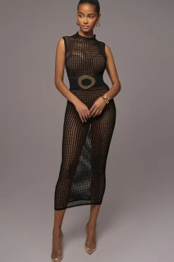 JLUXLABEL Black Pacific Tides Crochet Maxi Dress