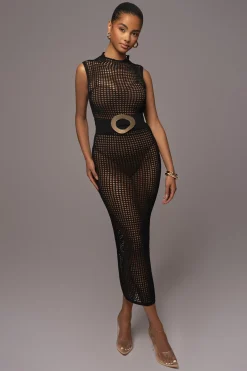 JLUXLABEL Black Pacific Tides Crochet Maxi Dress