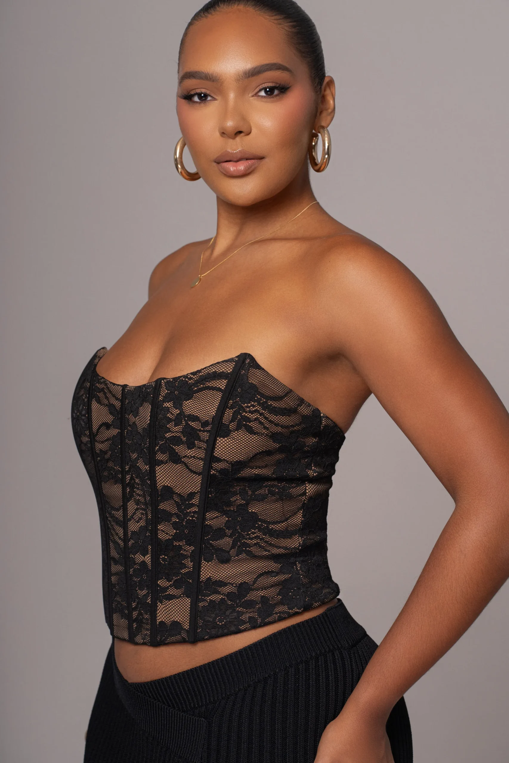 JLUXLABEL Black Rosemere Lace Top