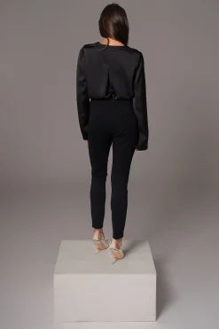 JLUXLABEL Black Satin Draped Top
