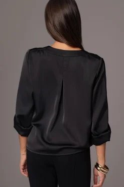 JLUXLABEL Black Satin Draped Top