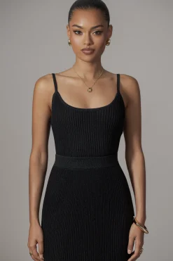 JLUXLABEL Black Serena Ribbed Skirt Set