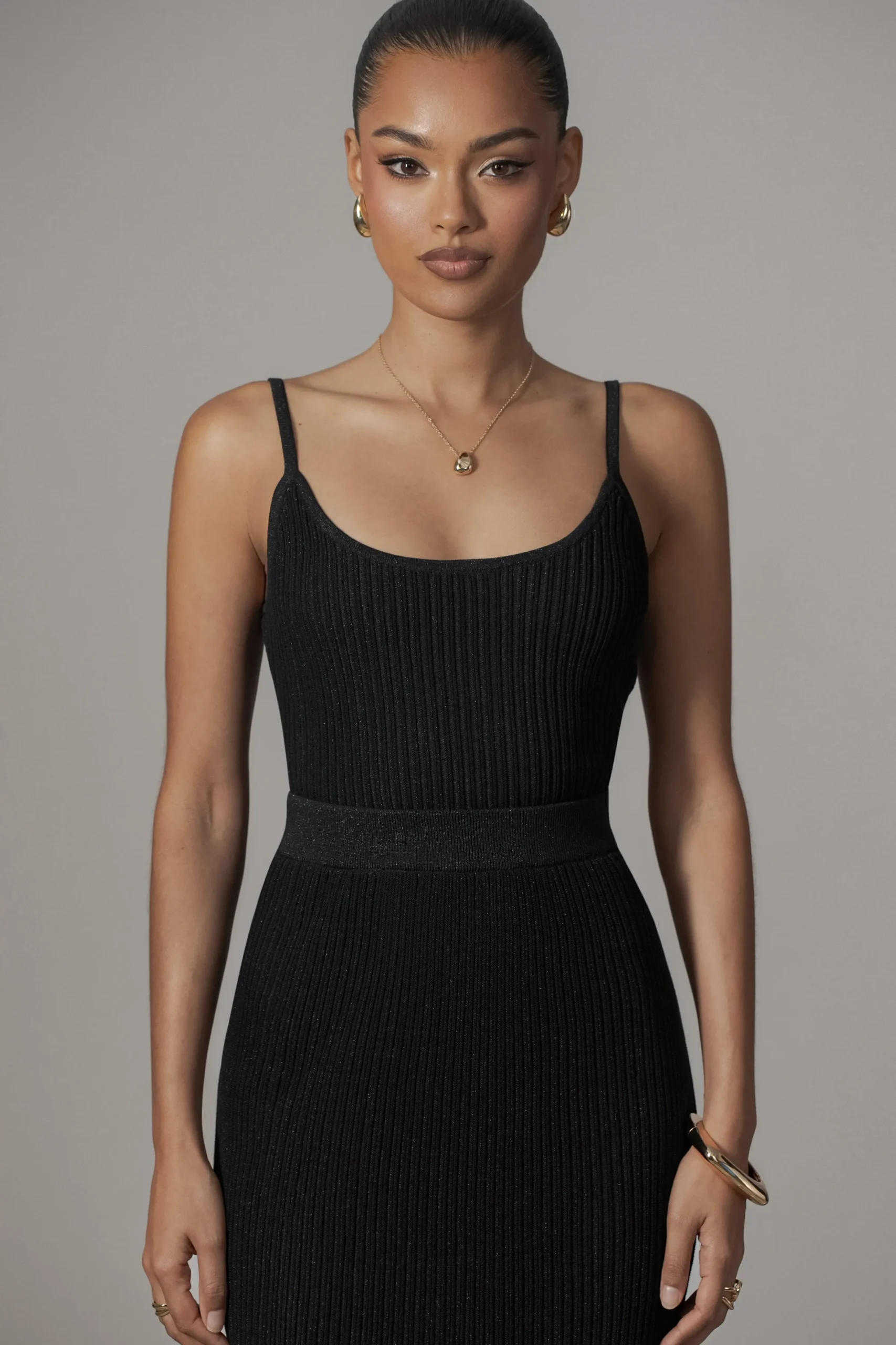 JLUXLABEL Black Serena Ribbed Skirt Set