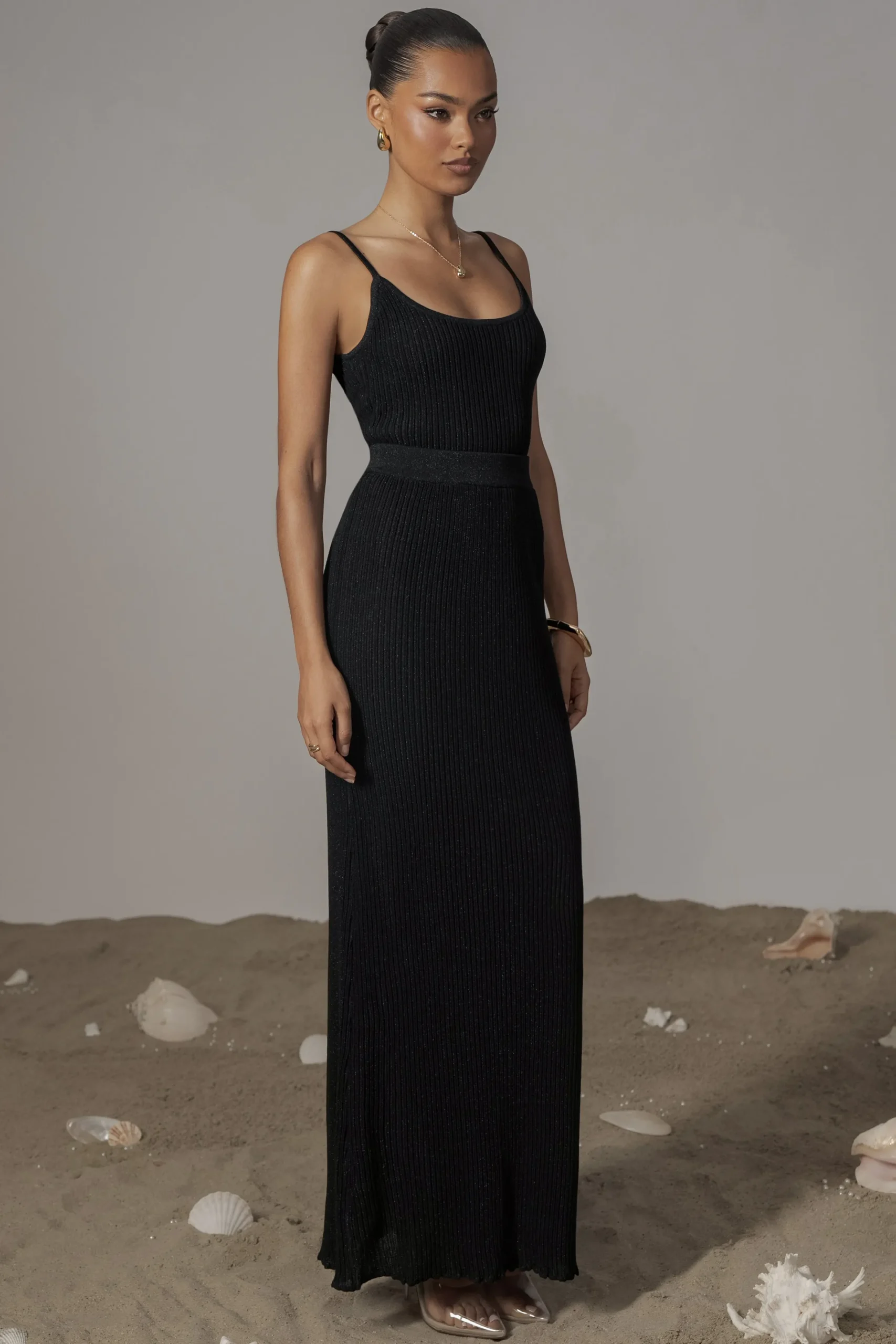JLUXLABEL Black Serena Ribbed Skirt Set