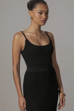 JLUXLABEL Black Serena Ribbed Skirt Set