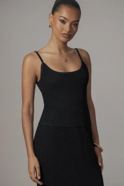 JLUXLABEL Black Serena Ribbed Skirt Set