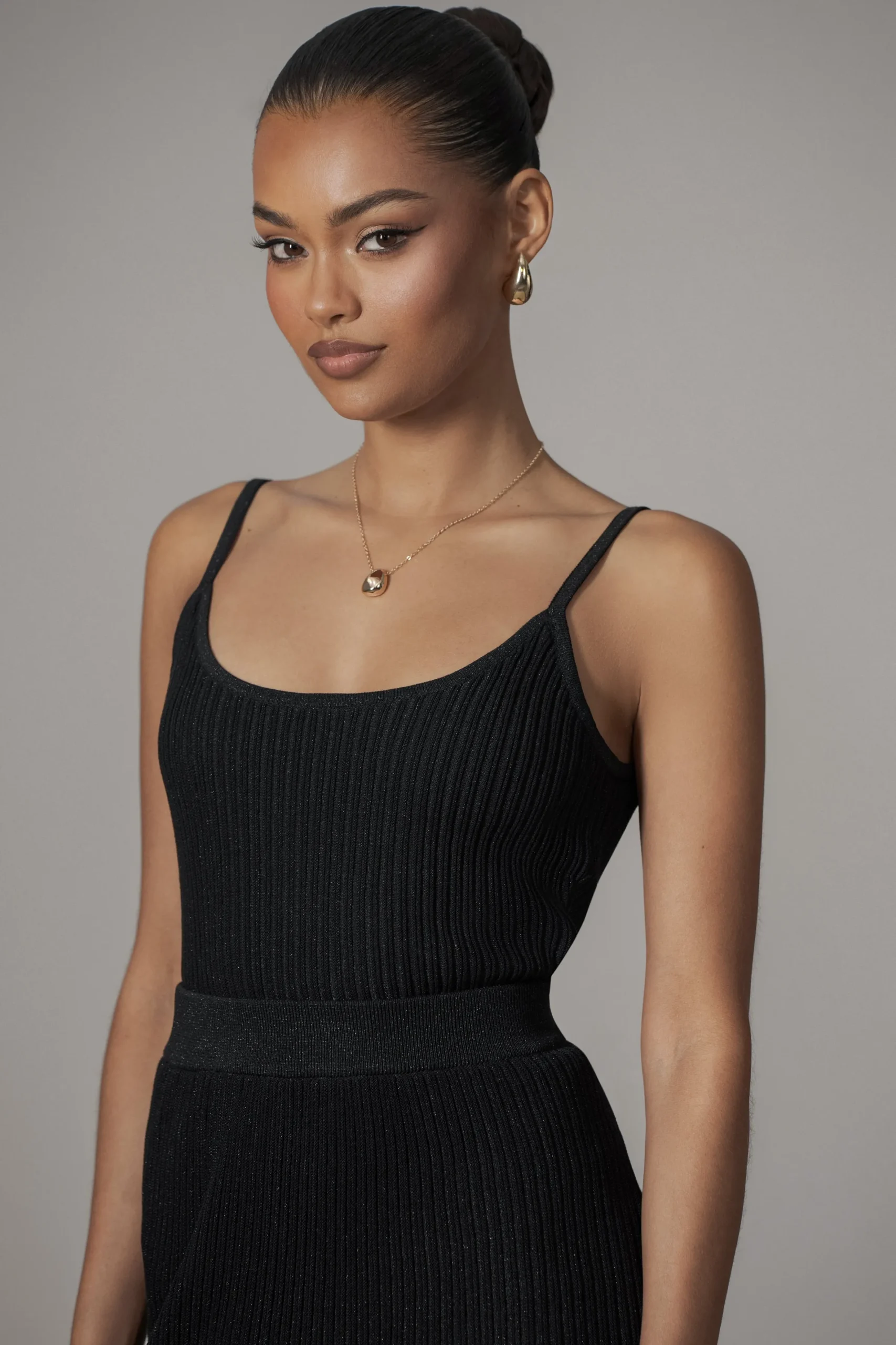 JLUXLABEL Black Serena Ribbed Skirt Set