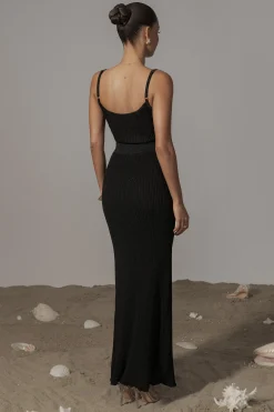 JLUXLABEL Black Serena Ribbed Skirt Set
