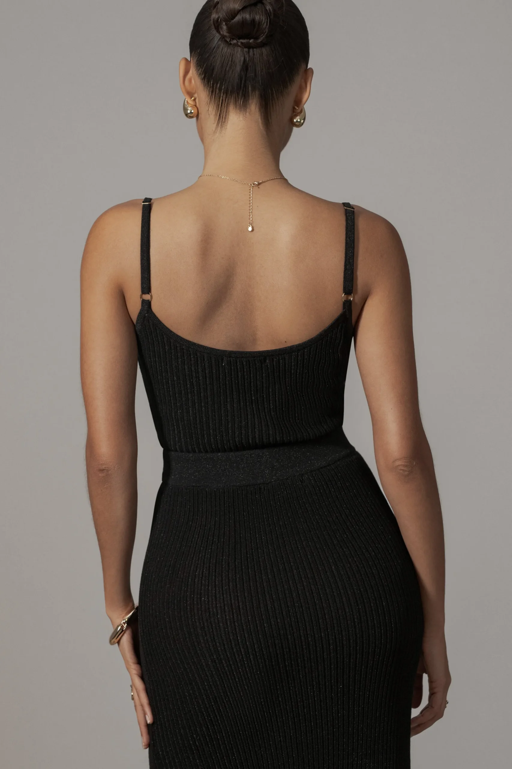JLUXLABEL Black Serena Ribbed Skirt Set