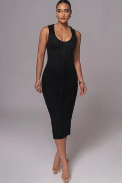 JLUXLABEL Black Sleeveless Cable Knit Dress