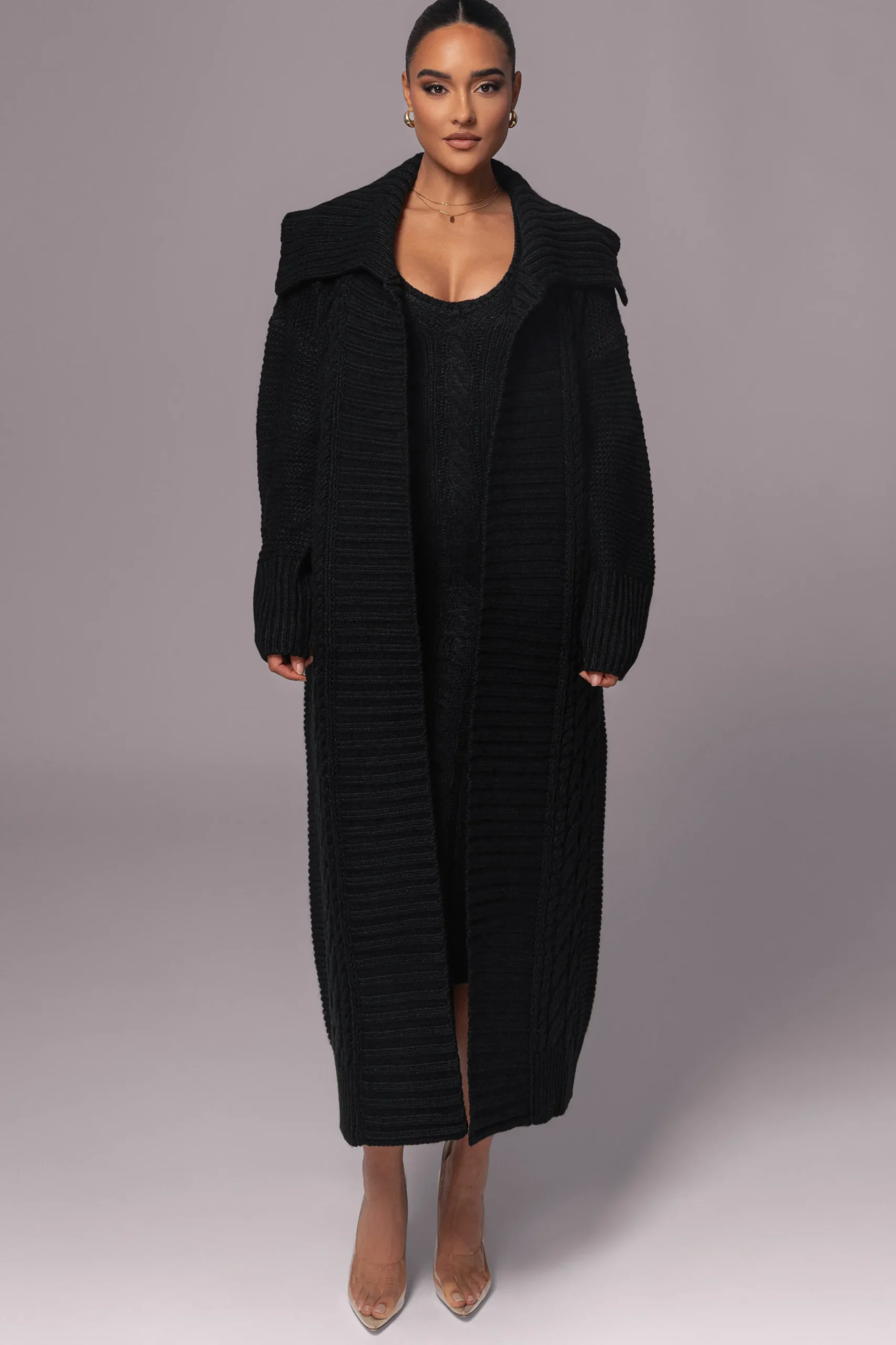 JLUXLABEL Black Sleeveless Cable Knit Dress